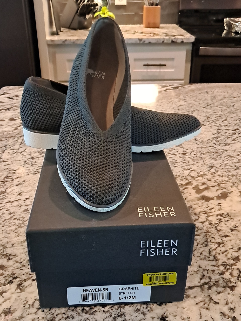 Eileen Fisher Graphite Knit Slip-On Sneakers with White Sole
